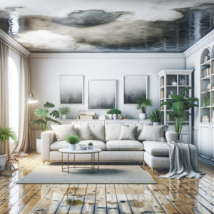 water damaged living room